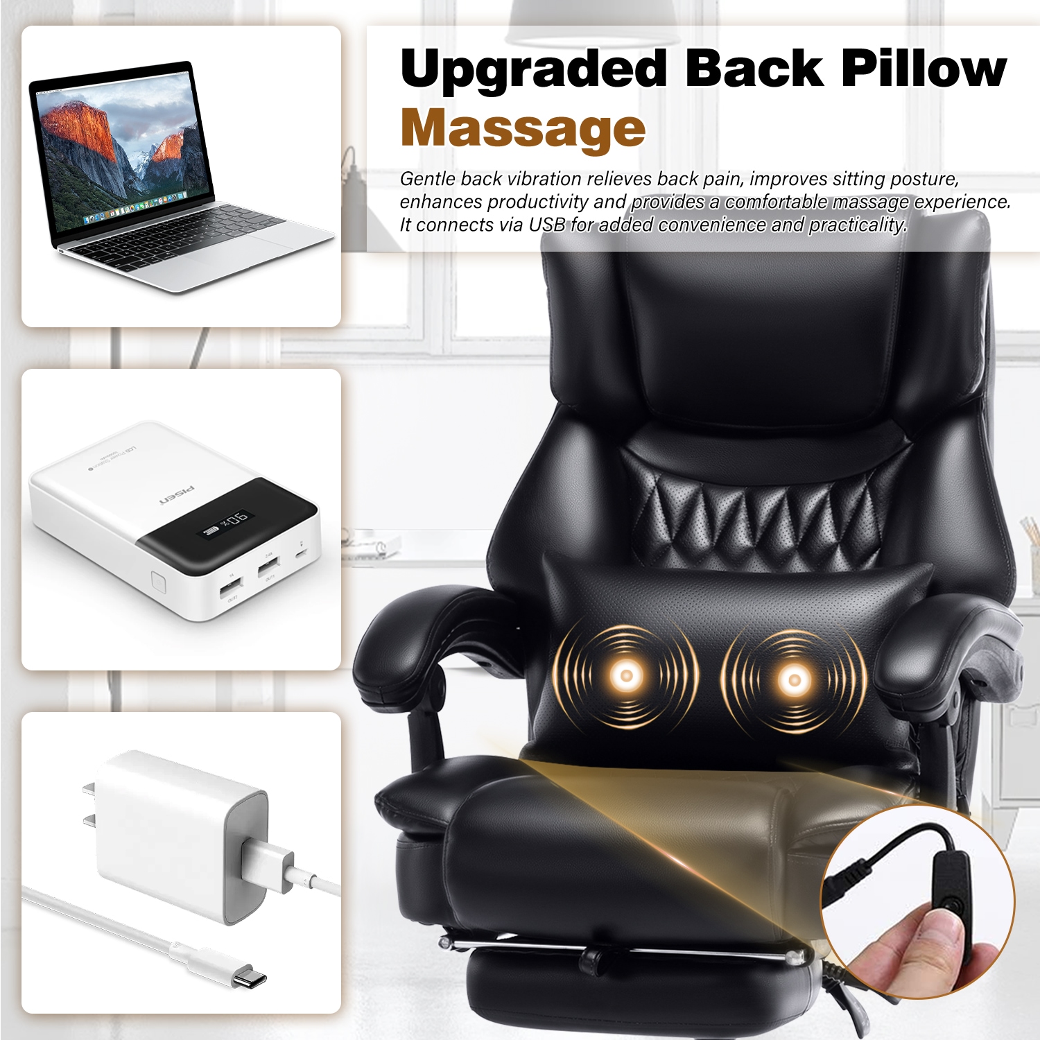 High Back Massage Reclining Office Chair With Footrest - Executive Computer Home Desk Massaging Lumbar Cushion, Adjustable Angle, Breathable Thick Padding For Comfort_maomaolike.com